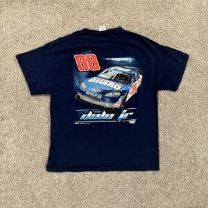 Vintage Y2K Double Sided Dale Earnhardt Jr. NASCAR T-shirt Size Large Navy Blue
